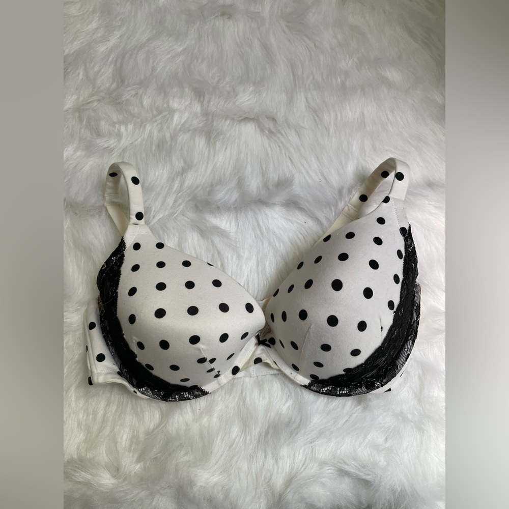 Cacique White with Black Polka Dots Lacey Bra